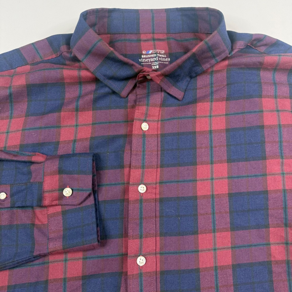 Vineyard Vines OTG Brushed Twill Shirt Mens 3XB Burgundy Navy Plaid Button Down